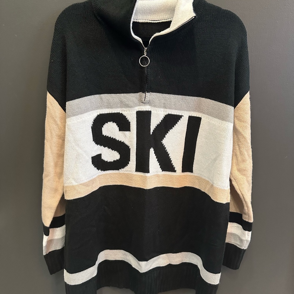 SKI Women's Henley Sweater | Black and Cream | Trending‎ Ski Logo | XL - Picture 2 of 6